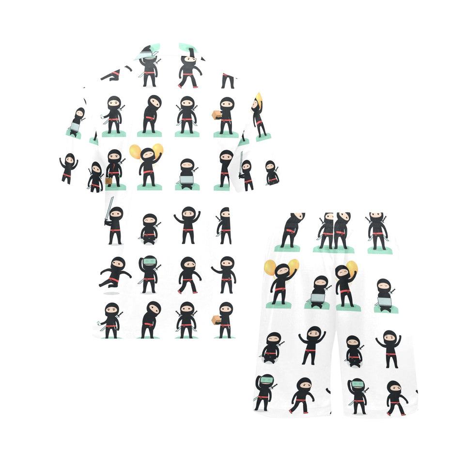 Cute ninja katana sword pattern Men's V-Neck Short Pajama Set