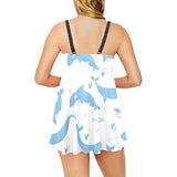 Blue whale pattern Chest Sexy Pleated Two Piece Swim Dress