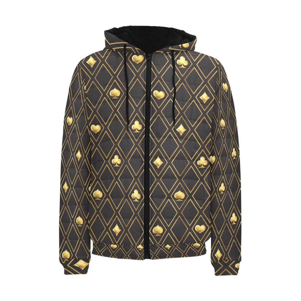 Casino Cards Suits Pattern Print Design 01 Men's Padded Hooded Jacket