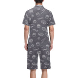 sushi pattern black background Men's V-Neck Short Pajama Set