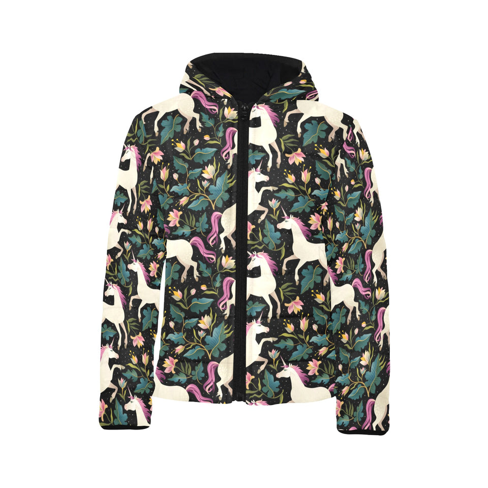 Unicorns forest background Kids' Boys' Girls' Padded Hooded Jacket