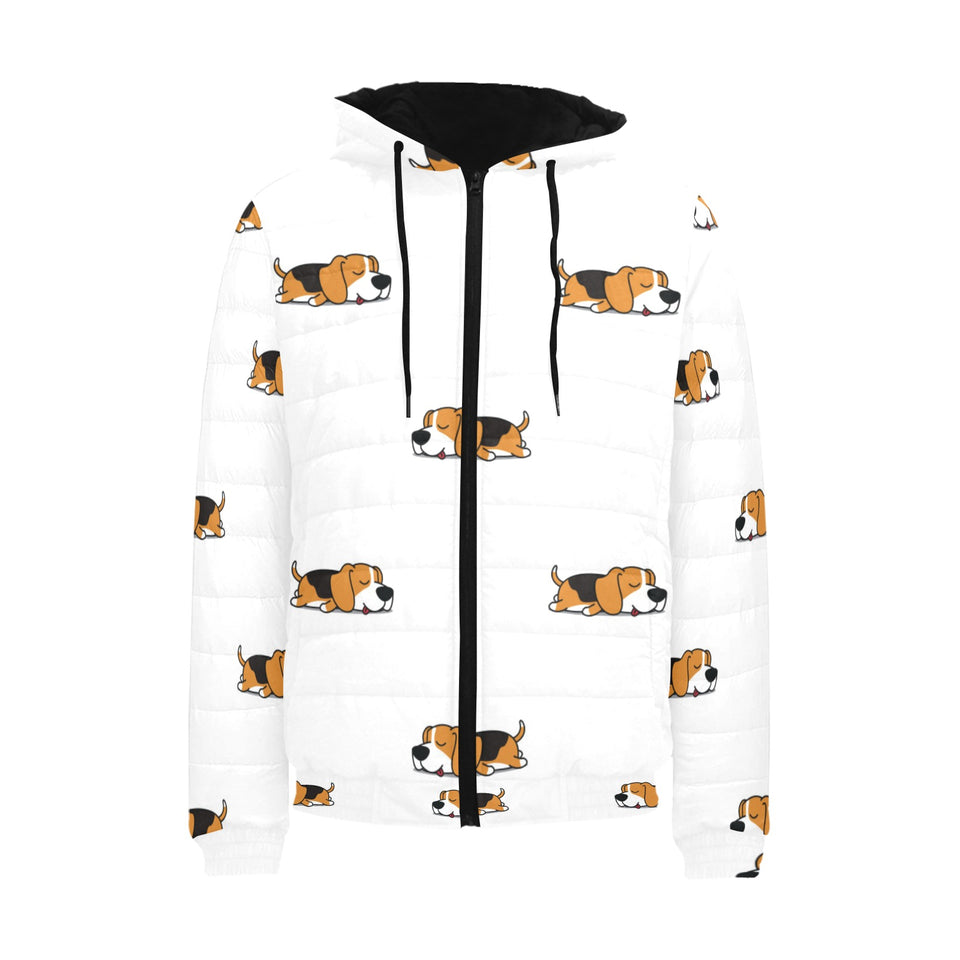 Cute beagle dog sleeping pattern Men's Padded Hooded Jacket
