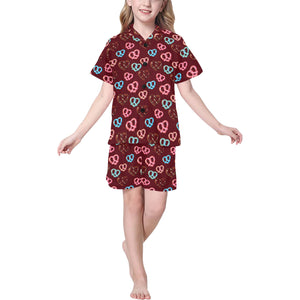 Pretzels Pattern Print Design 05 Kids' Boys' Girls' V-Neck Short Pajama Set