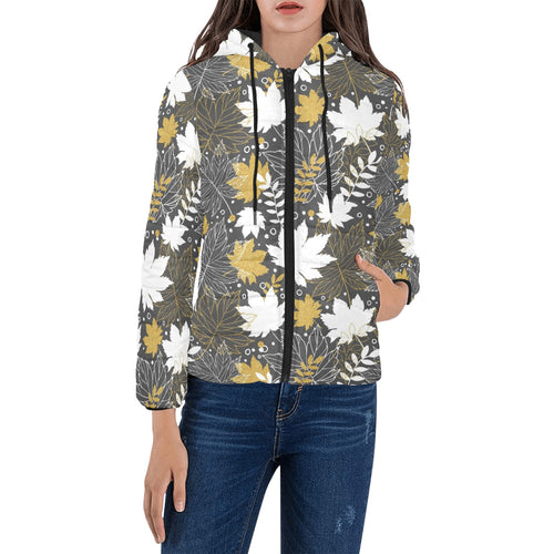 Beautiful gold autumn maple leaf pattern Women's Padded Hooded Jacket
