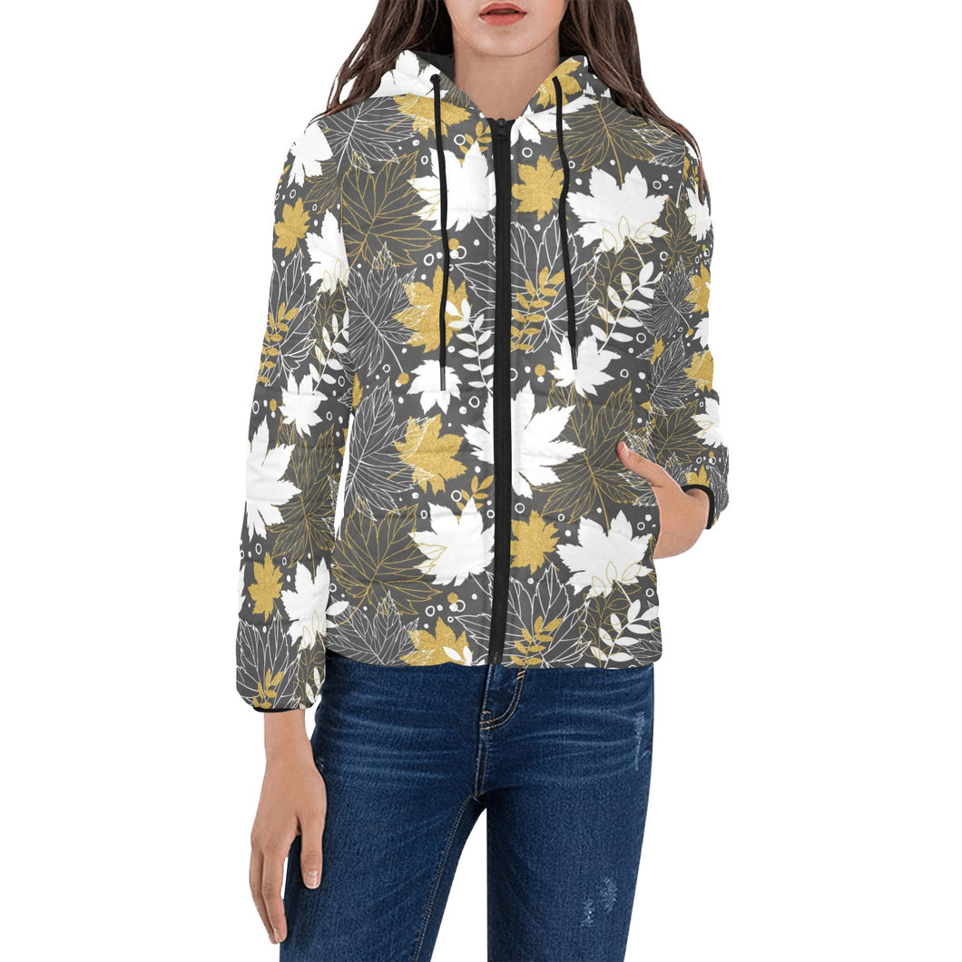 Beautiful gold autumn maple leaf pattern Women's Padded Hooded Jacket