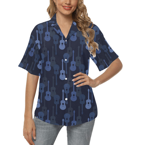 Blue Theme guitar pattern Women's All Over Print Hawaiian Shirt