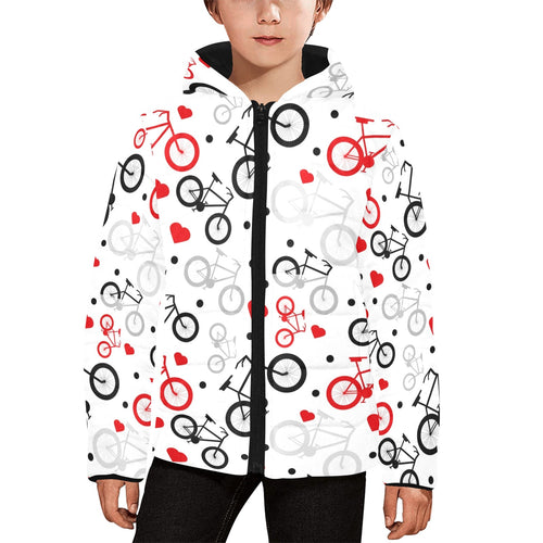Bicycle Pattern Print Design 04 Kids' Boys' Girls' Padded Hooded Jacket