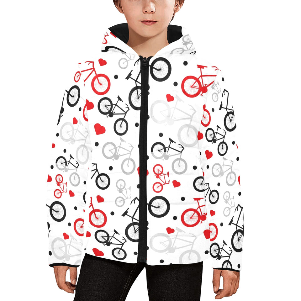 Bicycle Pattern Print Design 04 Kids' Boys' Girls' Padded Hooded Jacket