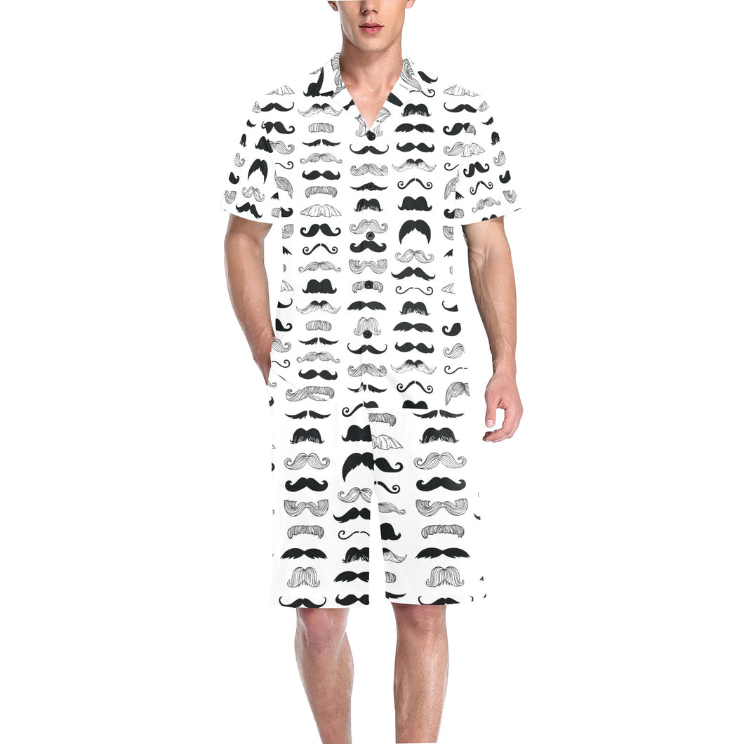 Mustache Beard Pattern Print Design 04 Men's V-Neck Short Pajama Set