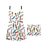 Skate Board Pattern Print Design 05 Chest Sexy Pleated Two Piece Swim Dress