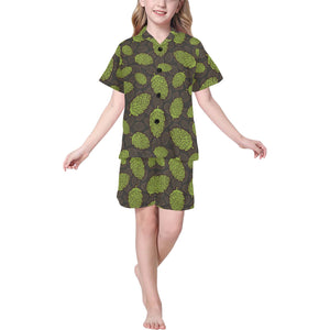 Hop pattern black background Kids' Boys' Girls' V-Neck Short Pajama Set