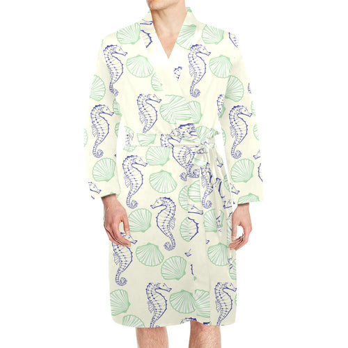 Seahorse shell pattern Men's Long Sleeve Belted Night Robe