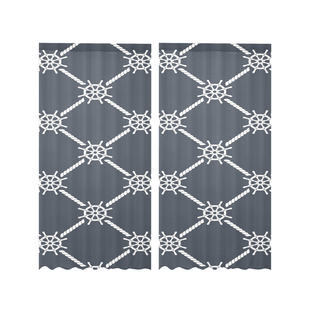 nautical steering wheel rope pattern Gauze Curtain
