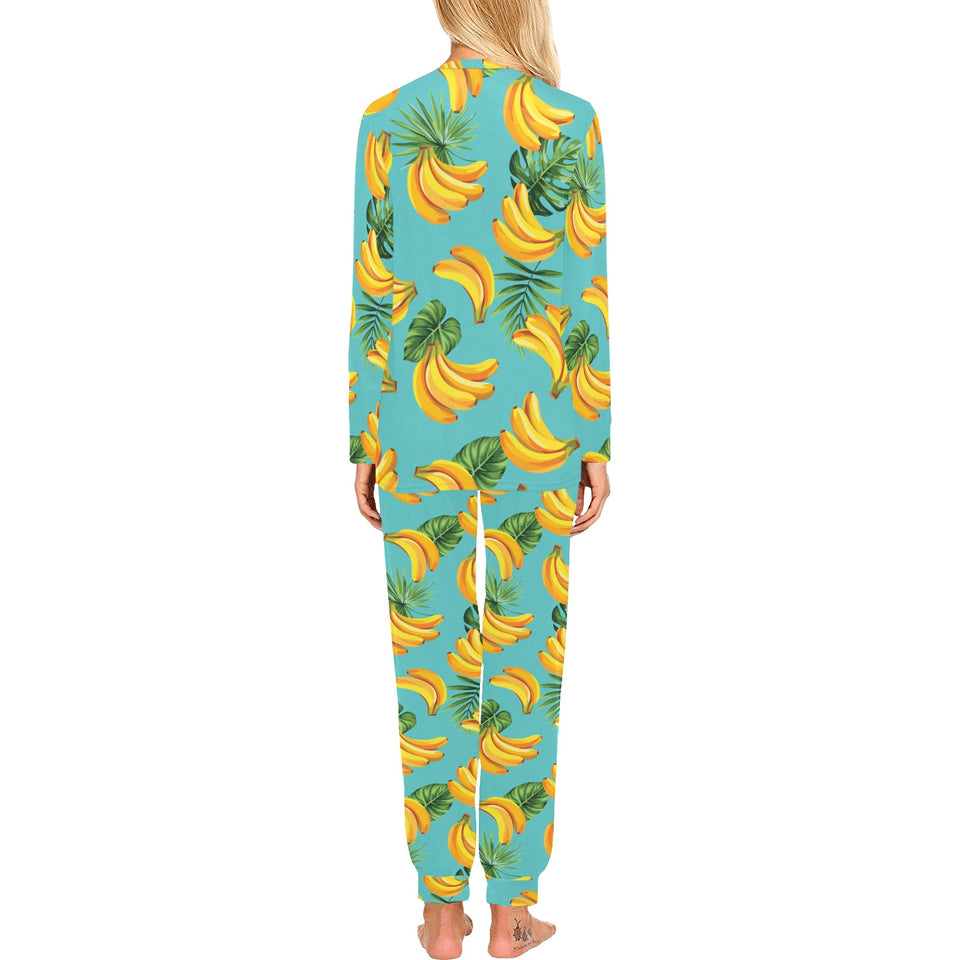Banana Palm Leaves pattern background Women's All Over Print Pajama Set