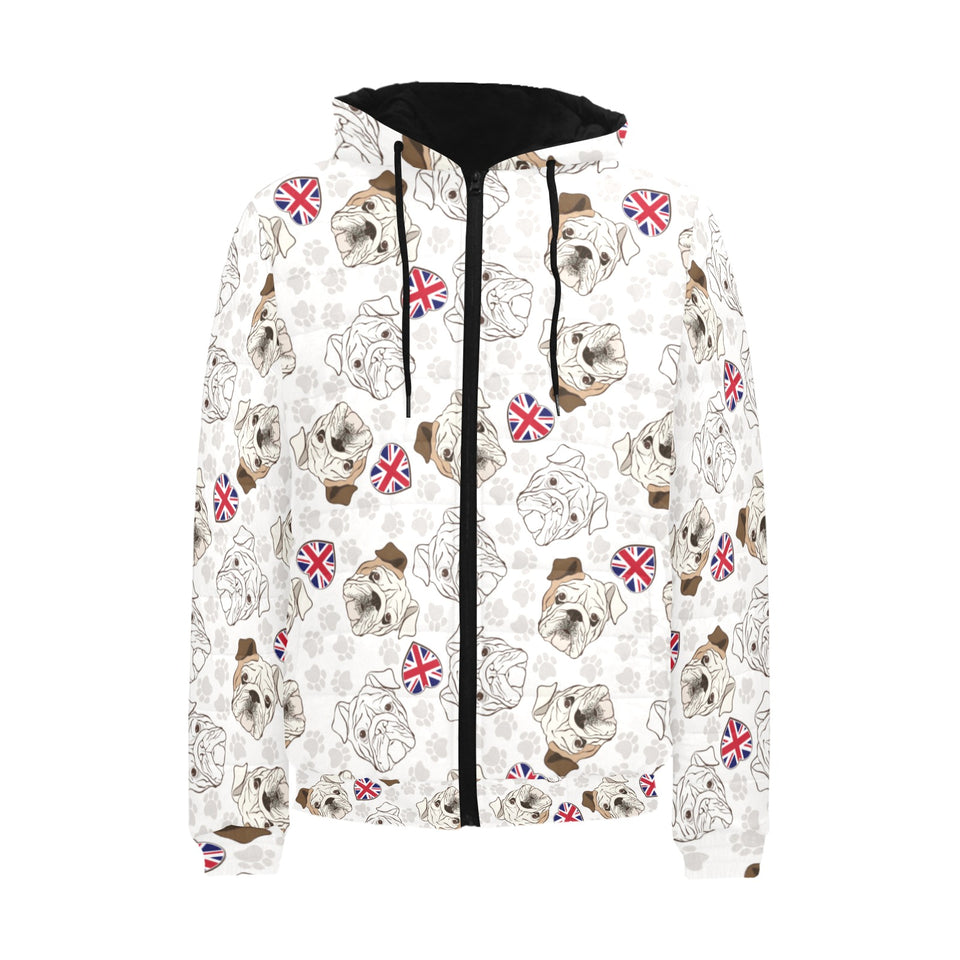 English Bulldog Pattern Print Design 01 Men's Padded Hooded Jacket