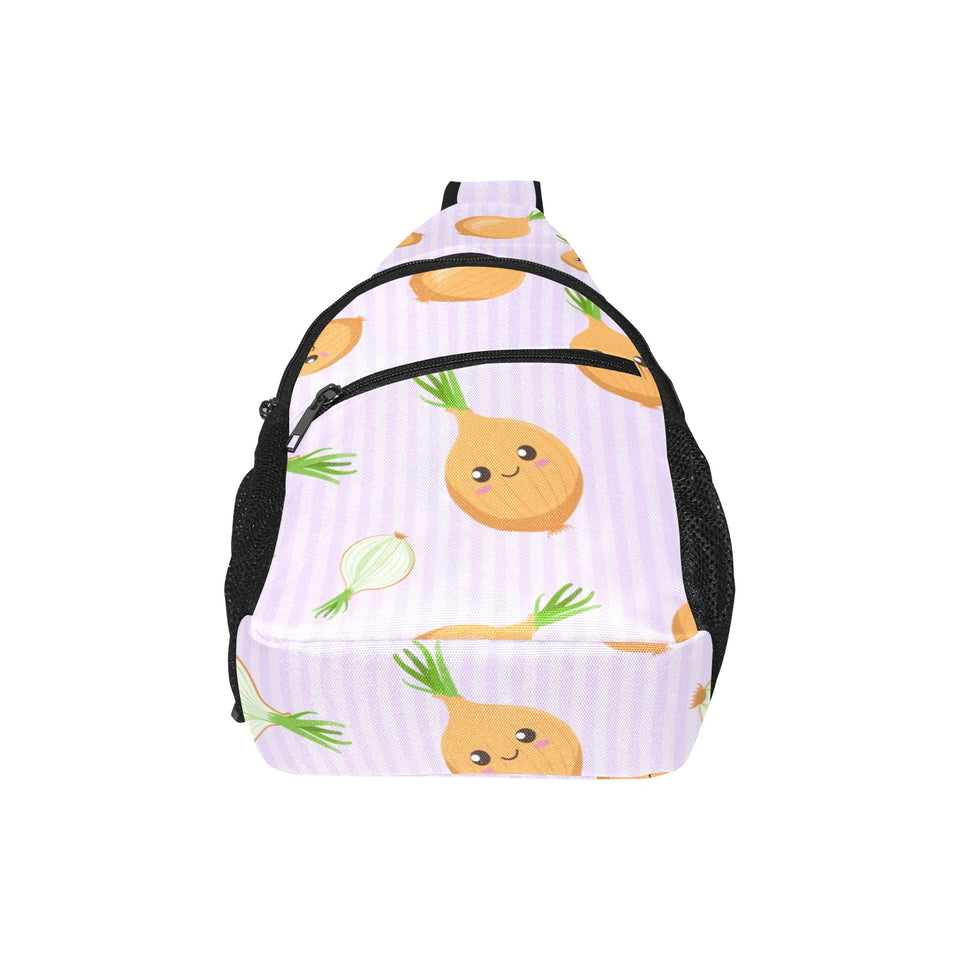 cute onions smiling faces purple background All Over Print Chest Bag