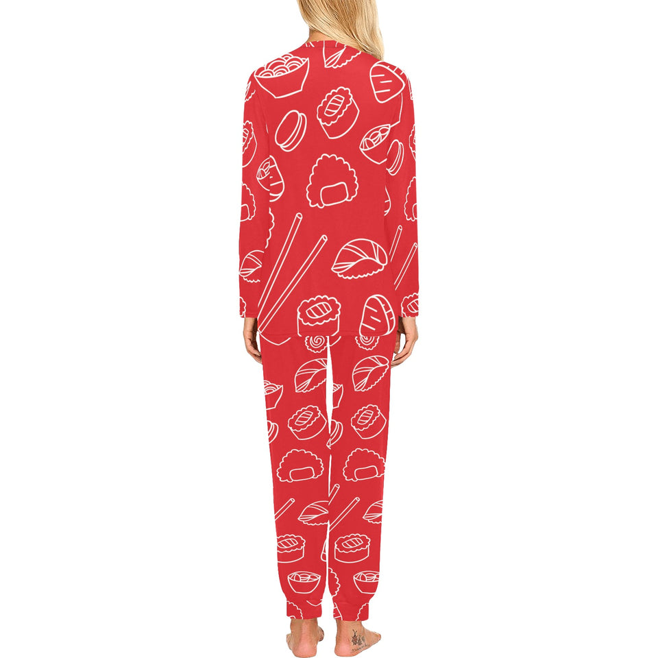 sushi pattern red background Women's All Over Print Pajama Set