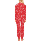 sushi pattern red background Women's All Over Print Pajama Set