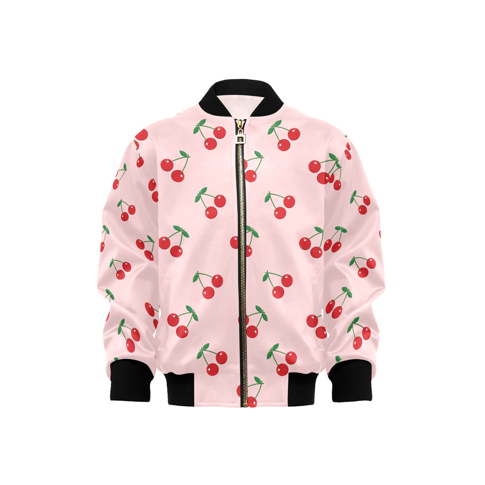 cherry pattern pink background Kids' Boys' Girls' Bomber Jacket