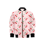 cherry pattern pink background Kids' Boys' Girls' Bomber Jacket