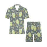 Cute owls leaves pattern Men's V-Neck Short Pajama Set