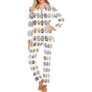 Teddy Bear Pattern Print Design 02 Women's Long Pajama Set