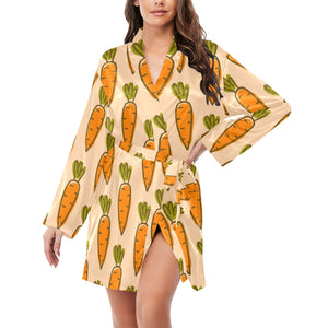 Carrot Pattern Print Design 04 Women's Long Sleeve Belted Night Robe