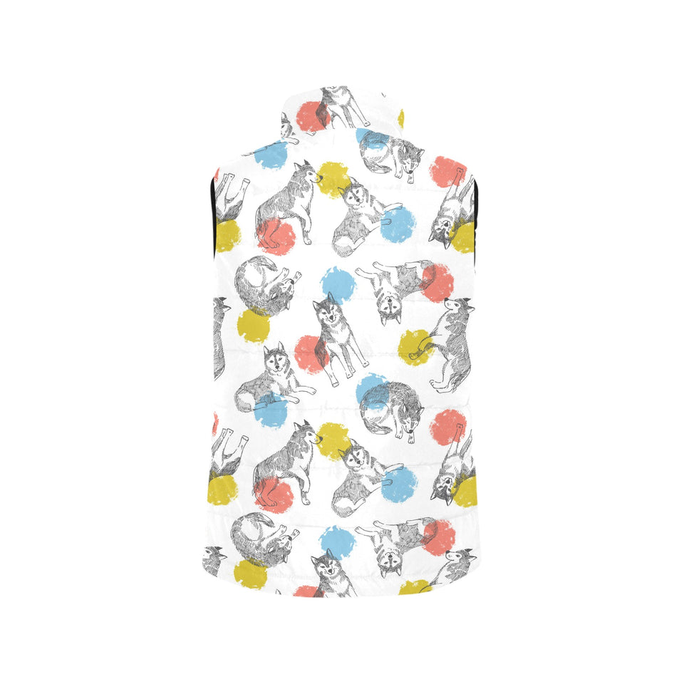 Siberian husky and colorful circle pattern Women's Padded Vest