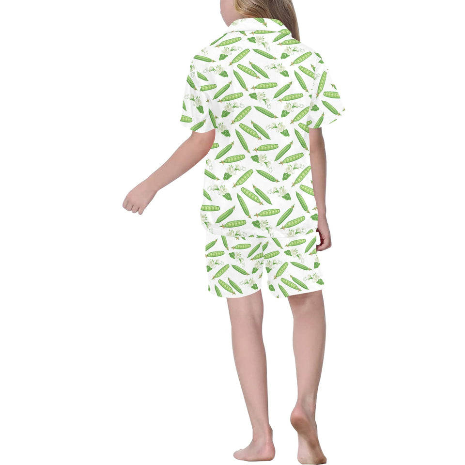 Green Peas Pattern Print Design 04 Kids' Boys' Girls' V-Neck Short Pajama Set