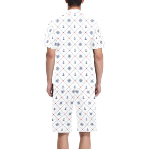 Anchor rudder nautical design pattern Men's V-Neck Short Pajama Set