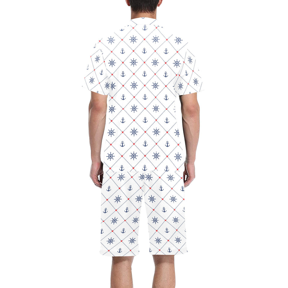 Anchor rudder nautical design pattern Men's V-Neck Short Pajama Set