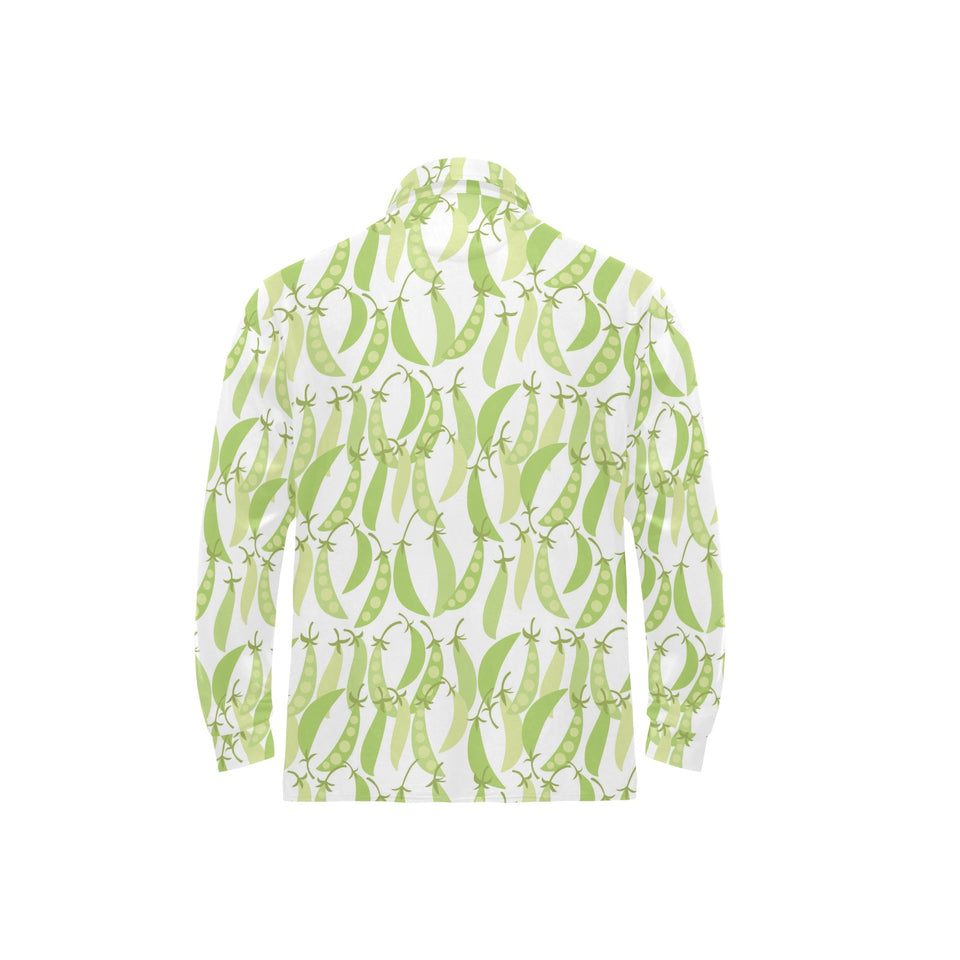 Green Peas Pattern Print Design 03 Men's Long Sleeve Polo Shirt