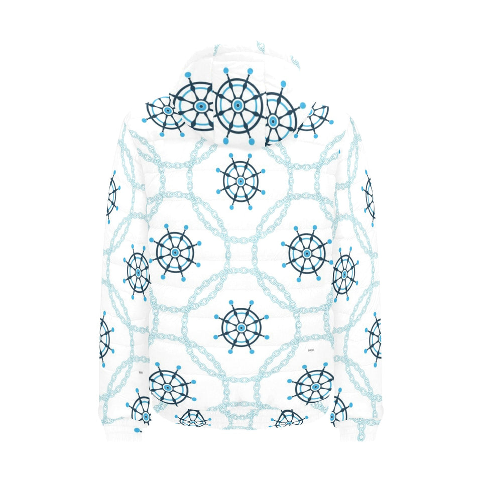 nautical steering wheel chain Men's Padded Hooded Jacket