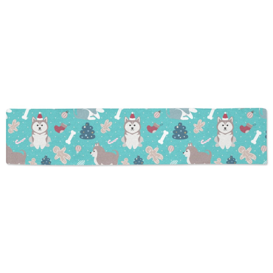 Christmas cute siberian husky puppie pattern Table Runner