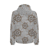 nautical wood steering wheel pattern Men's Padded Hooded Jacket