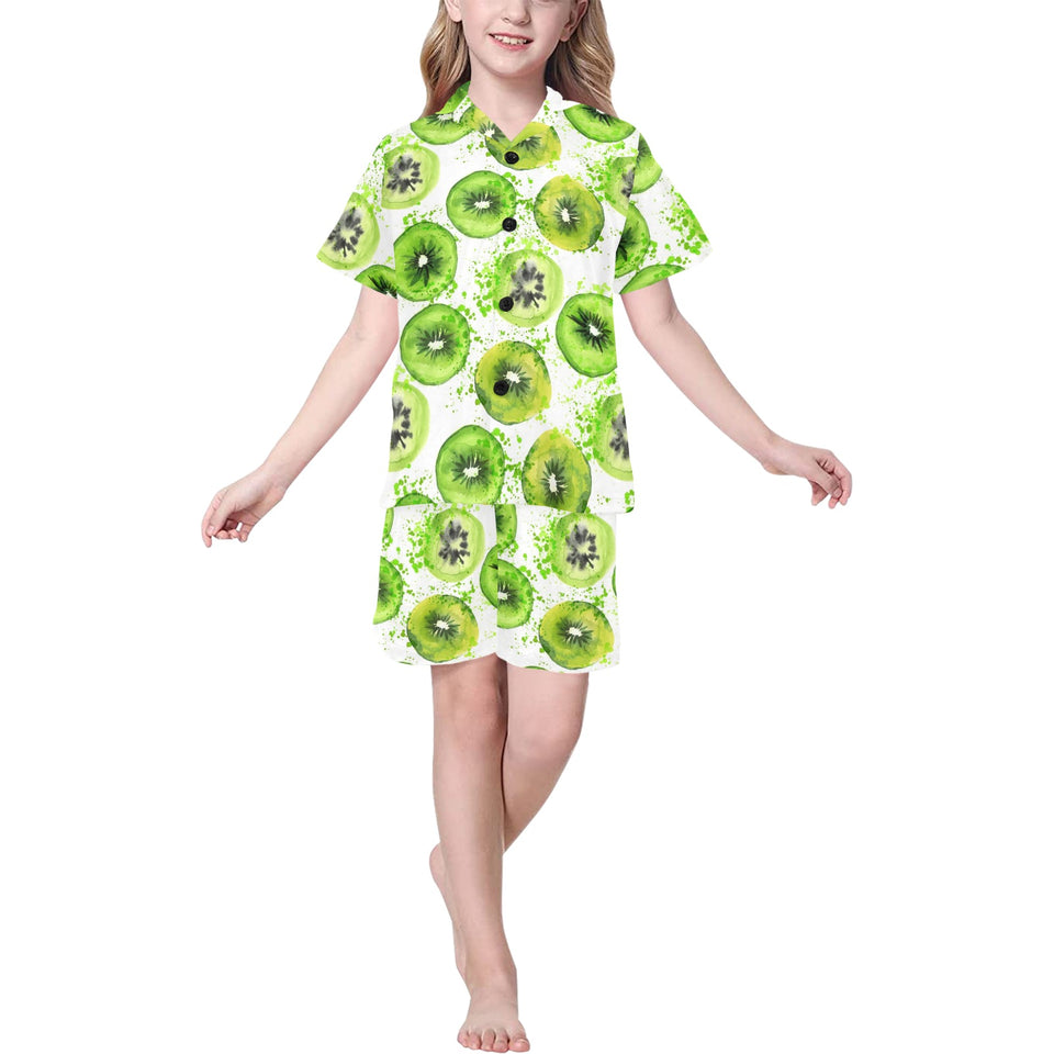 Watercolor kiwi pattern Kids' Boys' Girls' V-Neck Short Pajama Set