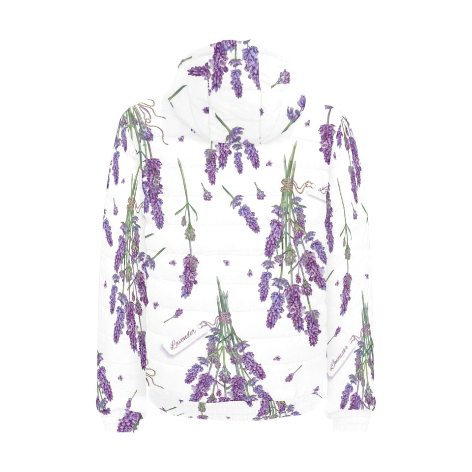 lavender flower design pattern Men's Padded Hooded Jacket