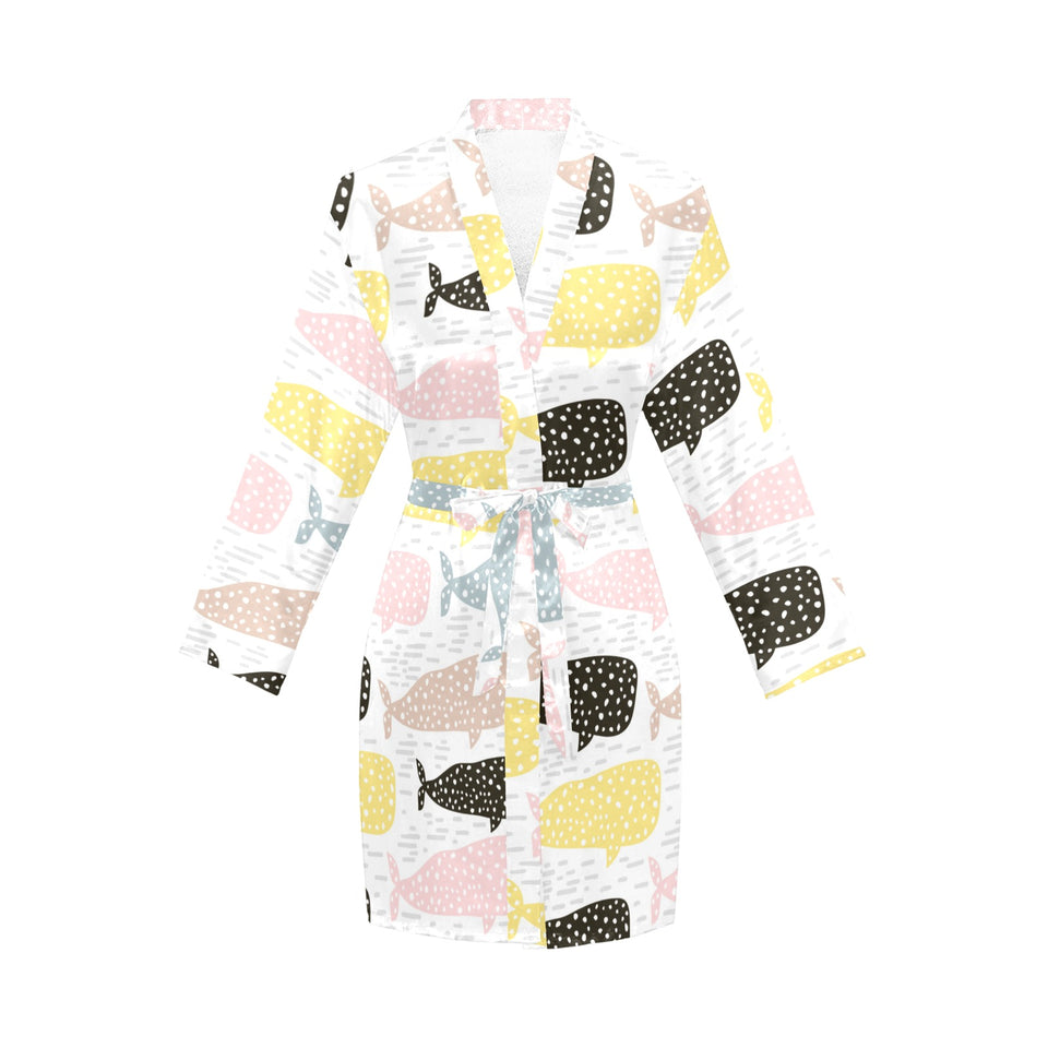 Whale dot pattern Women's Long Sleeve Belted Night Robe
