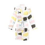 Whale dot pattern Women's Long Sleeve Belted Night Robe