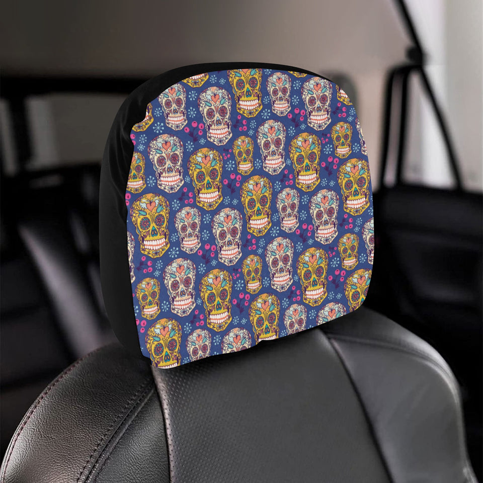 Sugar skull flower pattern Car Headrest Cover