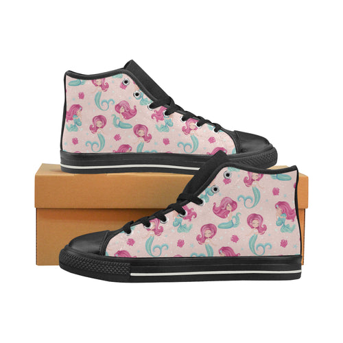 Cute little mermaid pattern Women's High Top Canvas Shoes Black