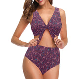 Eiffel Tower Heart Pattern Print Design 04 Chest Bowknot High Waisted Bikini Swimsuit