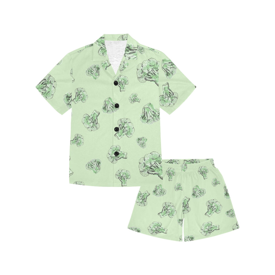 broccoli sketch pattern Kids' Boys' Girls' V-Neck Short Pajama Set