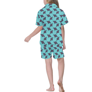 Stingray Pattern Print Design 02 Kids' Boys' Girls' V-Neck Short Pajama Set