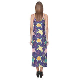 Colorful sea turtle pattern V-Neck Open Fork Long Dress