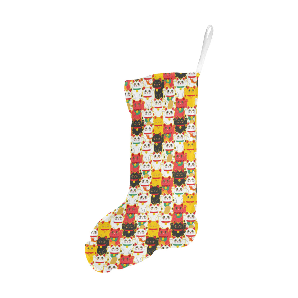 Colorful Maneki neko cat pattern Christmas Stocking