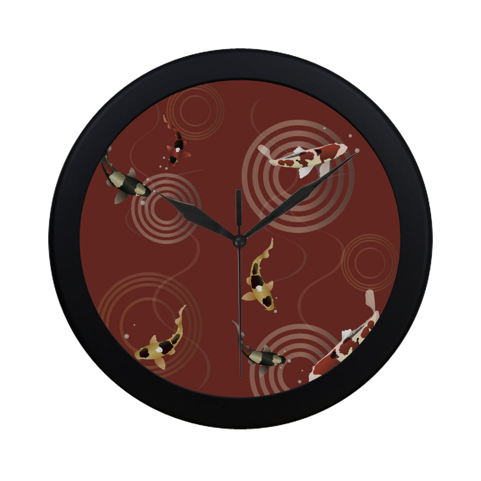 Fancy Carp red background Elegant Black Wall Clock