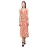Tropical grapefruit pattern V-Neck Open Fork Long Dress
