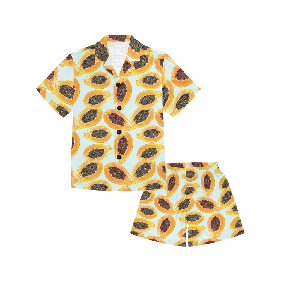 Watercolor papaya pattern Kids' Boys' Girls' V-Neck Short Pajama Set