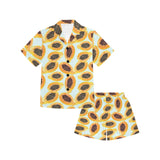 Watercolor papaya pattern Kids' Boys' Girls' V-Neck Short Pajama Set